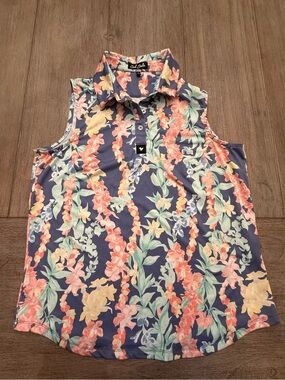 Bad Birdie Women’s Sleeveless Golf Floral Polo | Size Large